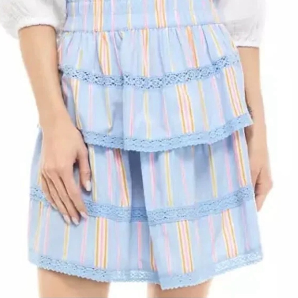 Crown and Ivy Women's Striped Ruffled Tiered With Knitted Detail Skirt Large